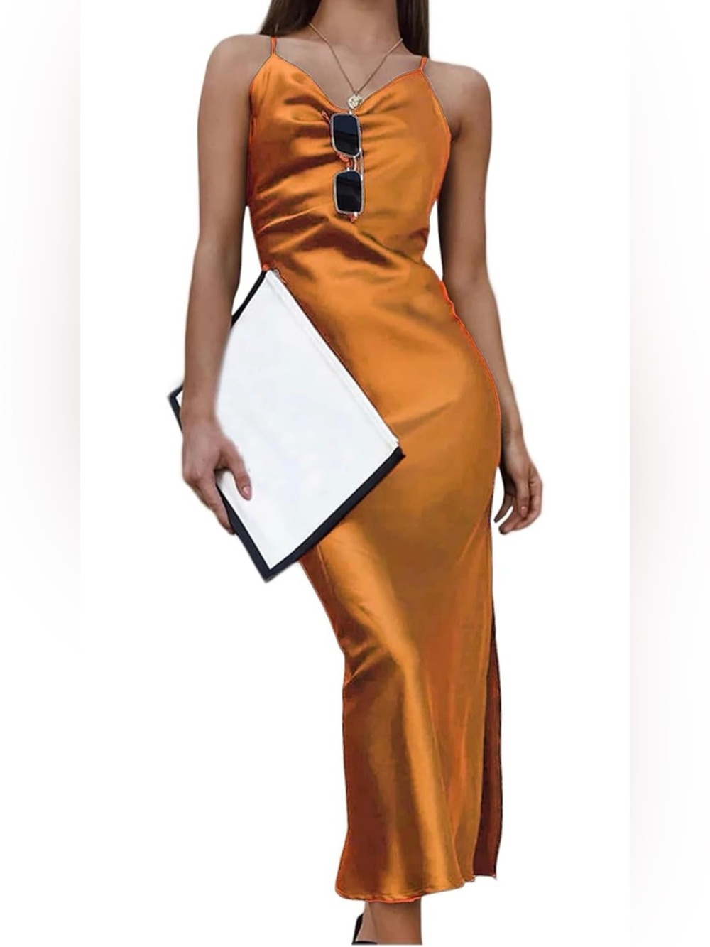 Satin Slip Maxi Dress in Copper Orange